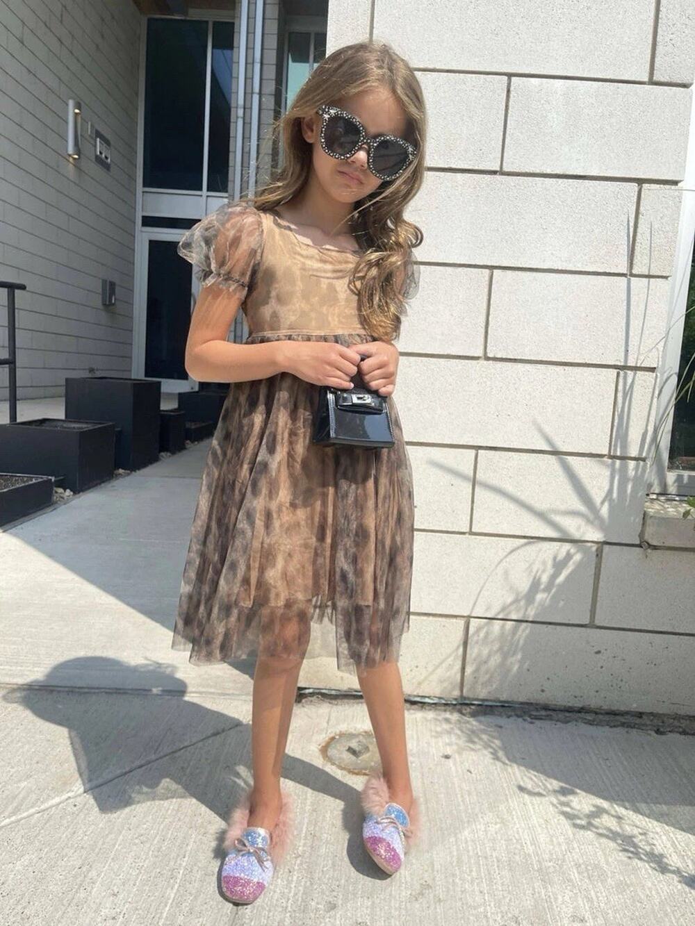 Lola + The Boys Tulle Dress Girls 5T Cheetah Print Fall Colors